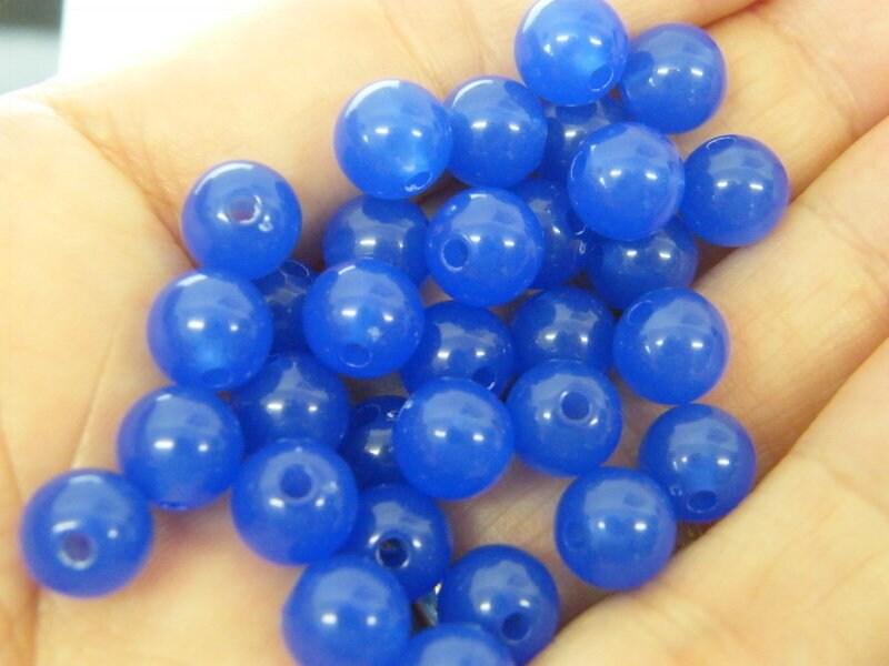 100 Blue imitation jelly beads 8mm acrylic AB729 - SALE 50% OFF