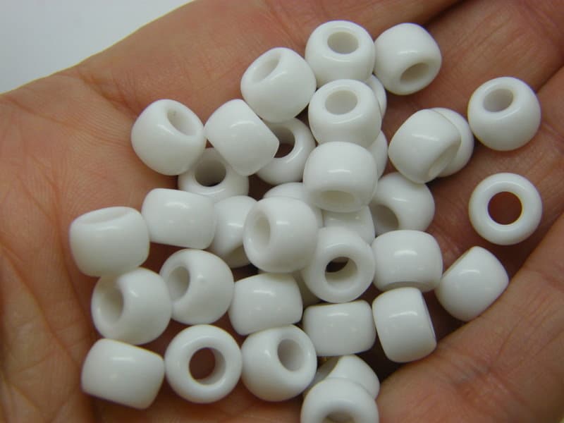 120 Barrel beads white resin AB476  - SALE 50% OFF