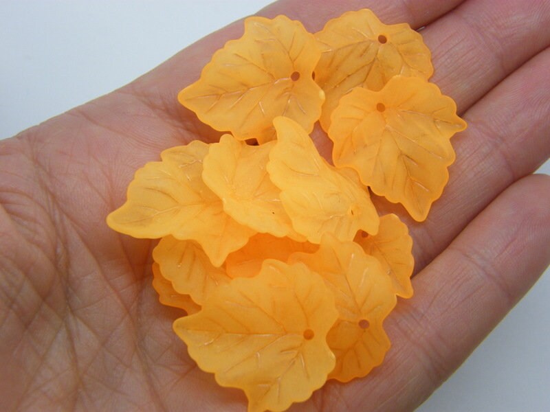 50 Orange frosted acrylic leaf charms L 9
