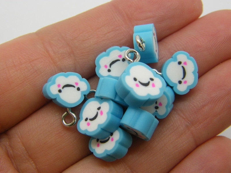14 Cloud charms sky blue white polymer clay S391