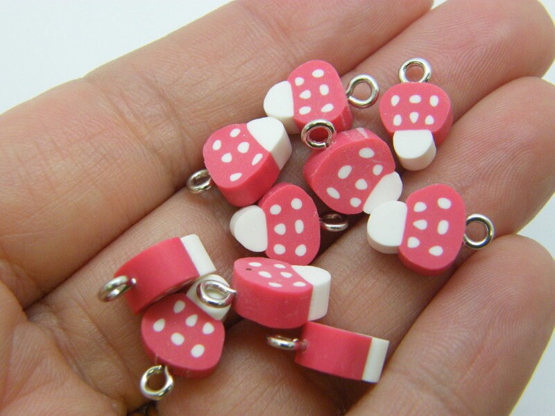 30 Mushroom charms red black polymer clay L445 - SALE 50% OFF