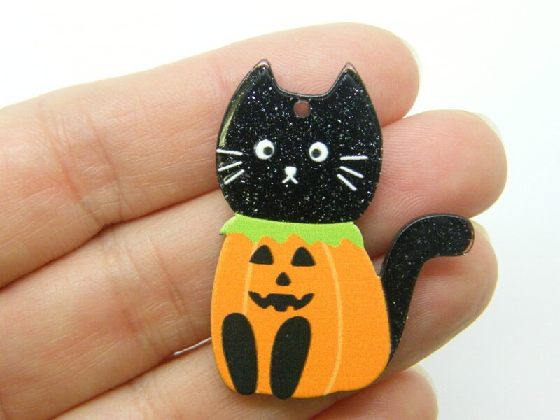 2 Cat Pumpkin outfit Halloween charms acrylic HC973