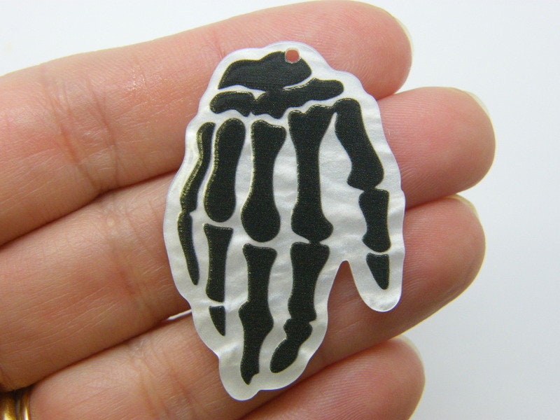 4 Skeleton hand pendants white black acrylic HC977