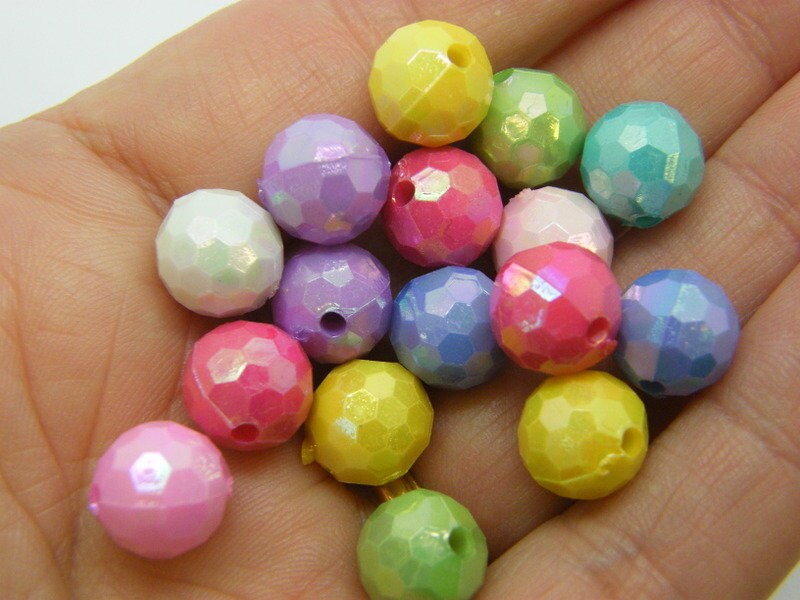 40 Faceted round beads random mixed 10mm acrylic BB456 - SALE 50% OFF