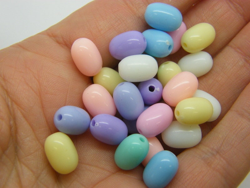 100 Oval beads random mixed pastel beads BB525