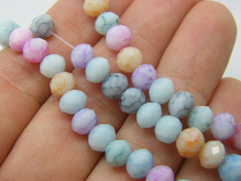 80 Imitation stone faceted rondelle beads random mixed glass B117
