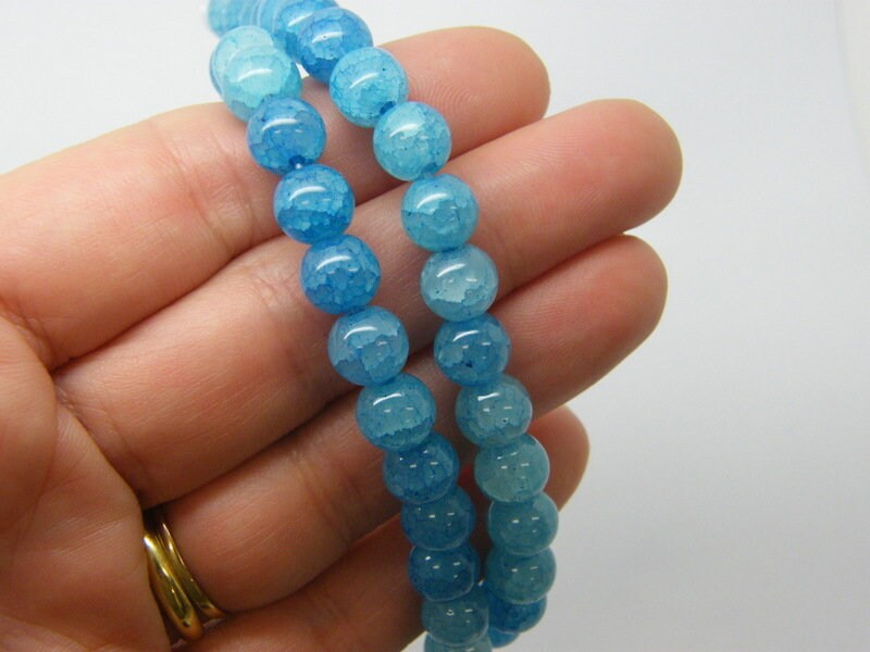 48 Imitation agate beads crackle blue glass B54 3