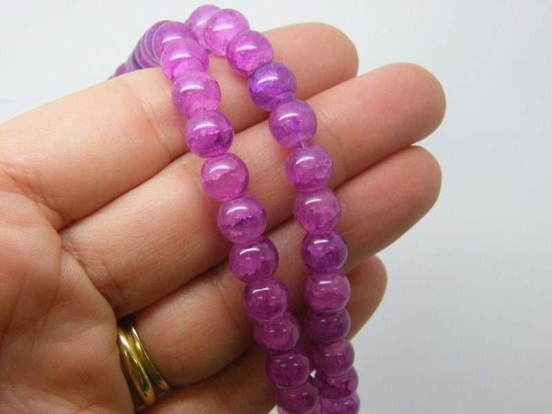 48 Imitation agate beads crackle magenta purple  glass B54 4