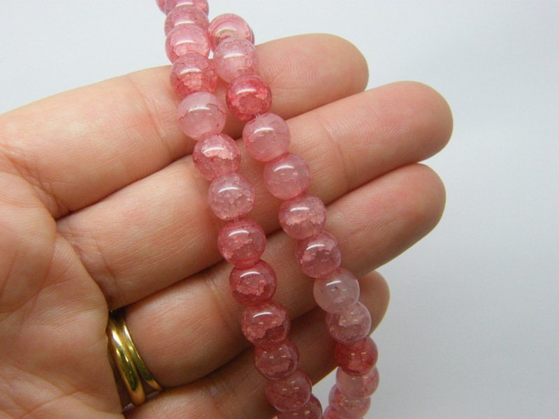 48 Imitation agate beads crackle rose red  glass B54 15