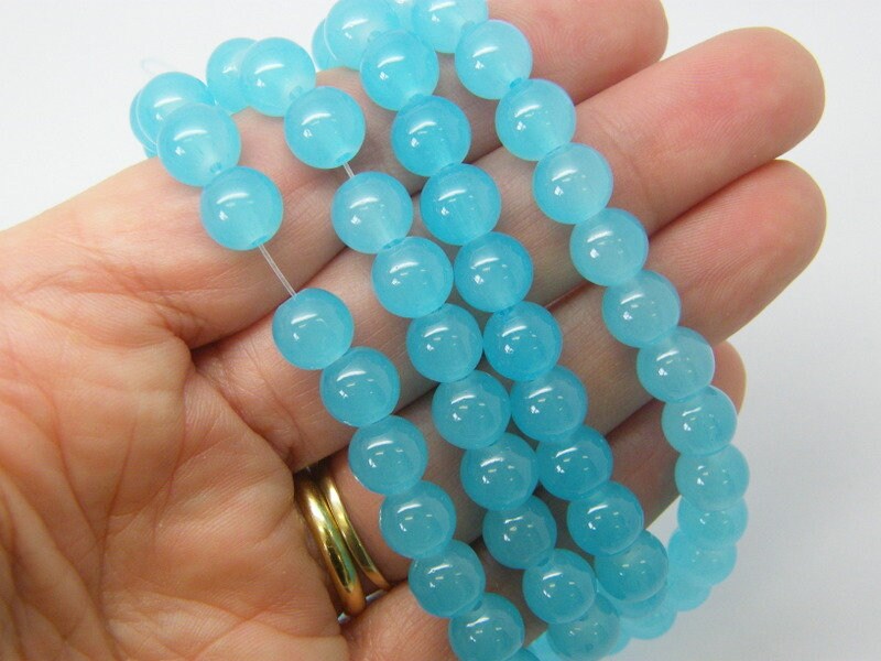 100 Light turquoise blue imitation jade 8mm glass beads B58