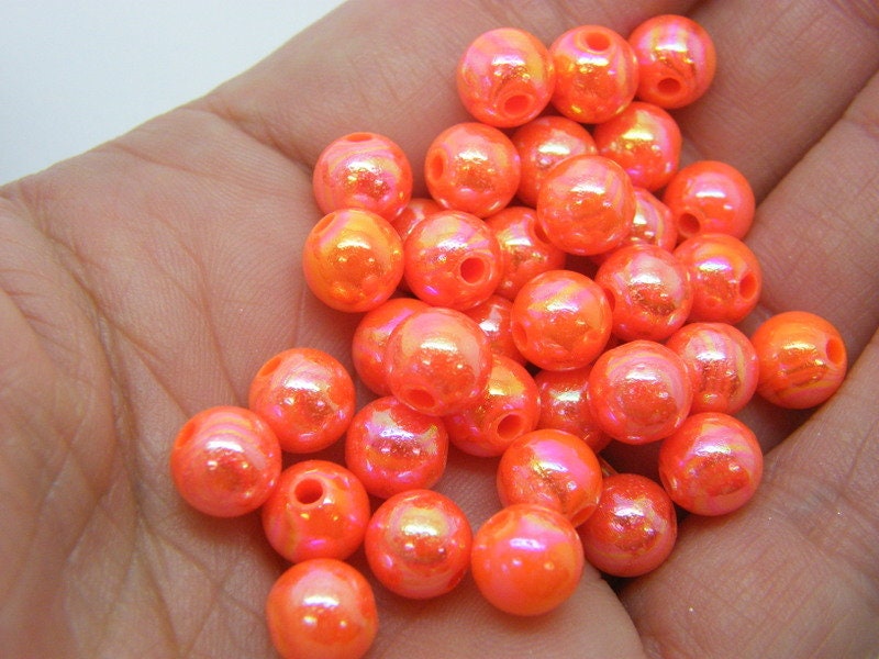 100 Orange beads 8mm AB acrylic AB769 - SALE 50% OFF