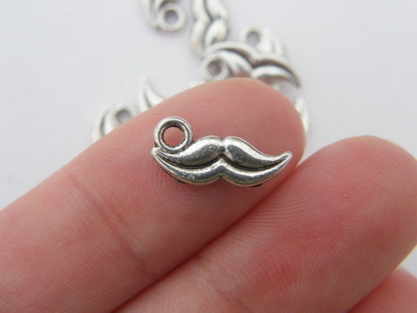 16 Moustache charms antique silver tone P108