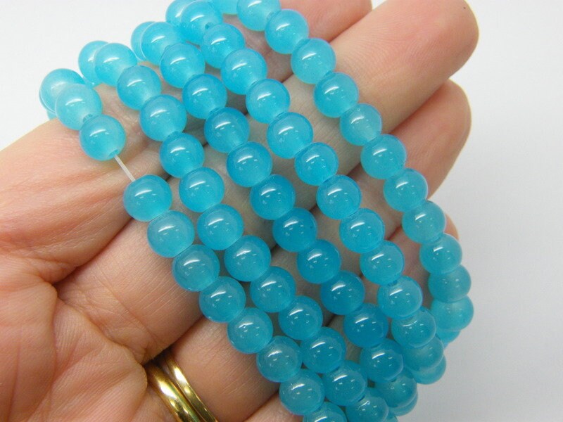 130 Blue medium turquoise imitation jade beads 6mm glass B60