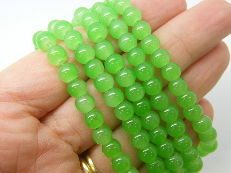 130 Lime green imitation jade beads 6mm glass OB133