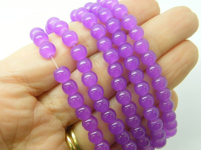 130 Dark violet purple imitation jade beads 6mm glass OB120