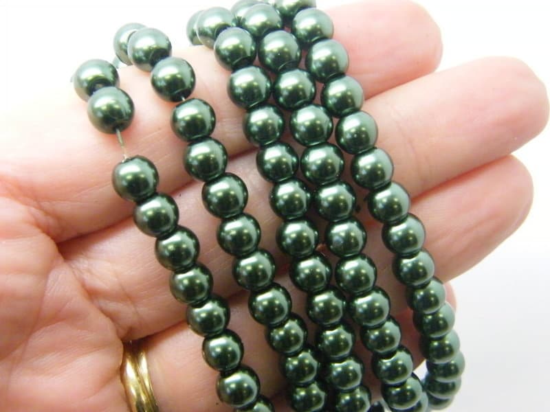 140 Dark green imitation pearl glass 6mm beads B57