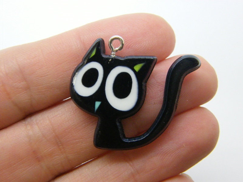 2 Cat pendants black acrylic A1375