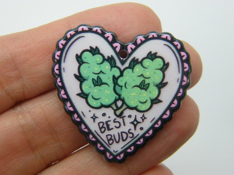 2 Weed best buds heart pendants acrylic L480
