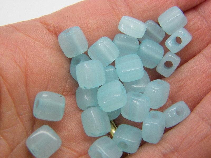 100 Blue imitation jelly square beads 8mm plastic AB781 - SALE 50% OFF