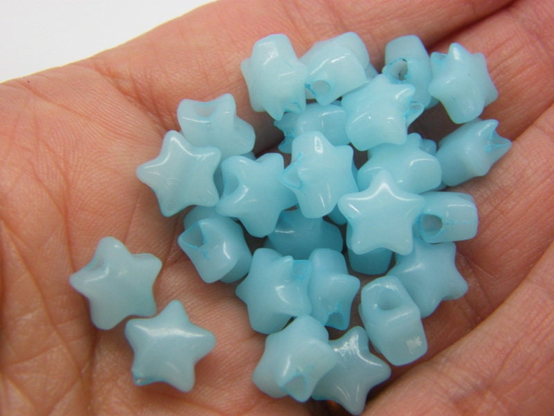 100 Blue imitation jelly star beads plastic AB776