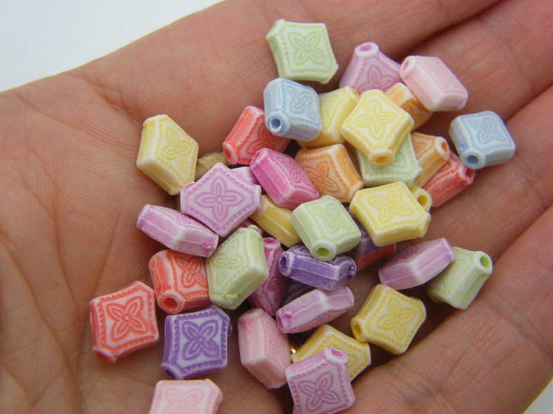 100 Rhombus beads random mixed acrylic AB787  - SALE 50% OFF