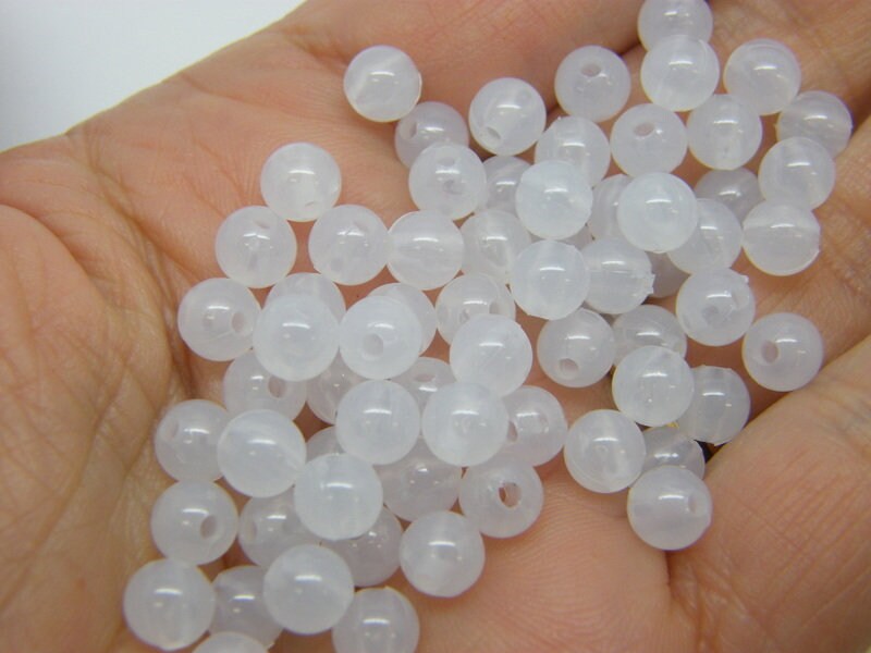200 White imitation jelly beads 6mm plastic AB760