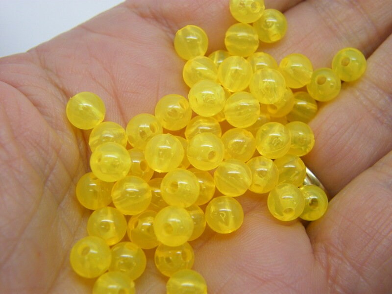 200 Yellow imitation jelly beads 6mm plastic AB765