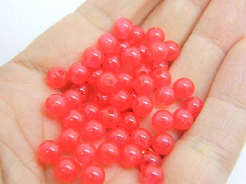 200 Red imitation jelly beads 6mm plastic AB768 - SALE 50% OFF