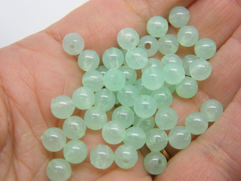 200 Green imitation jelly beads 6mm plastic AB762