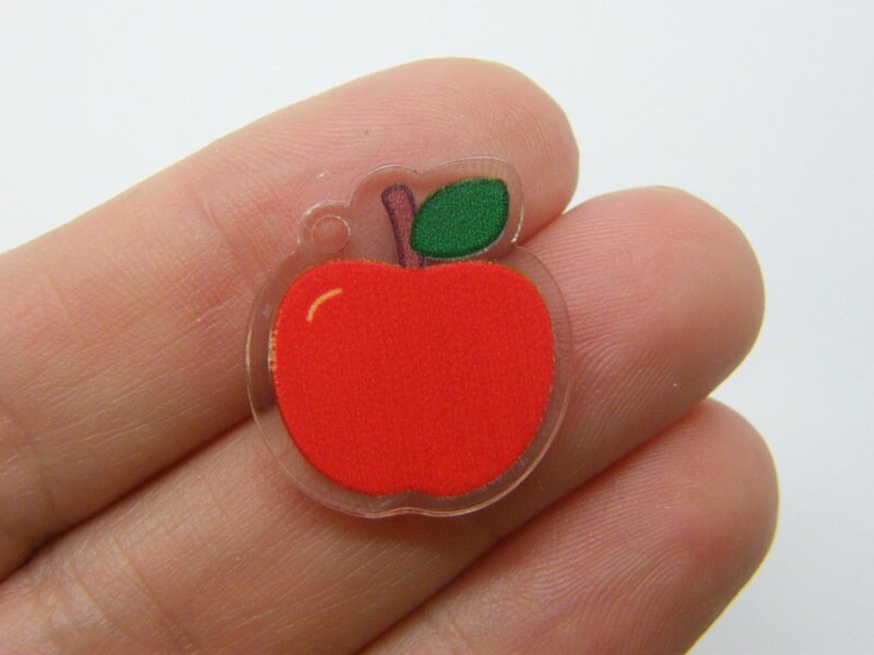 8 Apple pendants red green clear acrylic FD740 - SALE 50% OFF