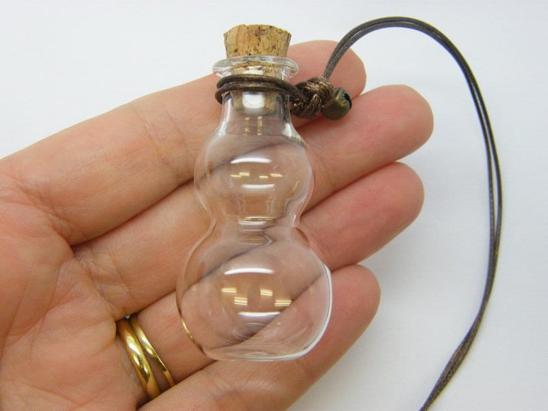 1 Gourd glass bottle with removable cork brown cord GB05