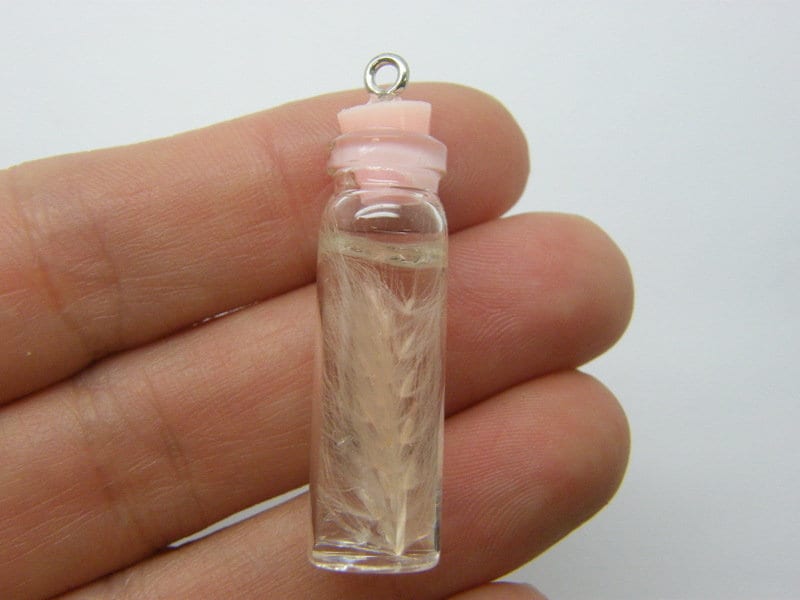 4 Feather in a bottle pink pendants glass M183