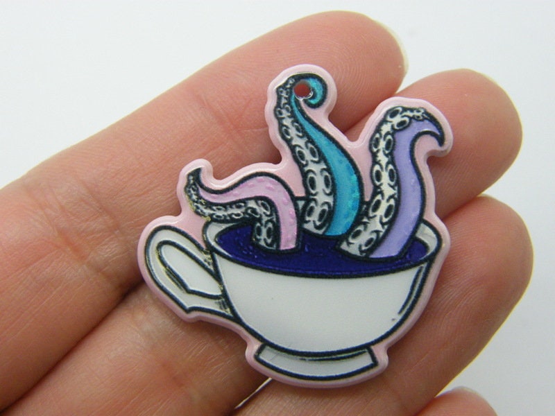 2 Octopus tentacle teacup pendants acrylic HC990