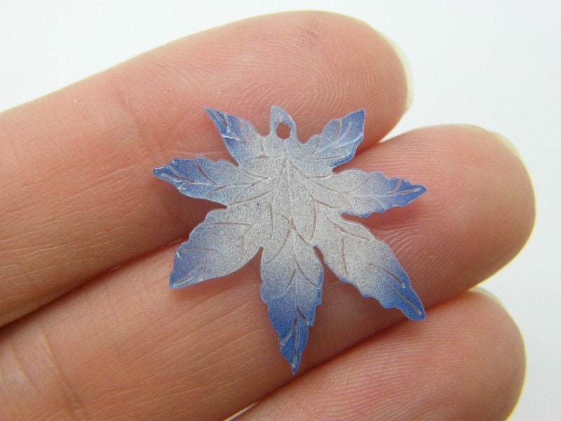 8 Marijuana weed leaf charms blue white acrylic L174