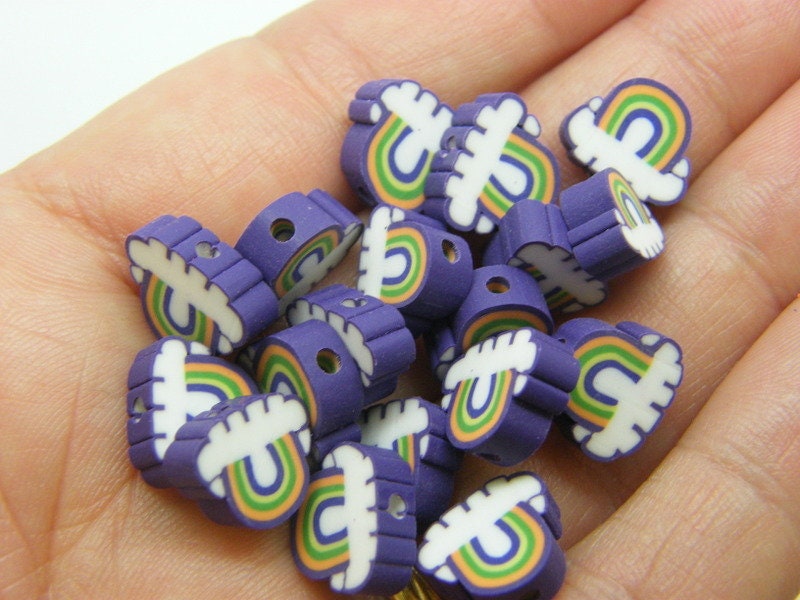 30 Rainbow cloud beads purple rainbow polymer clay S263 - SALE 50% OFF