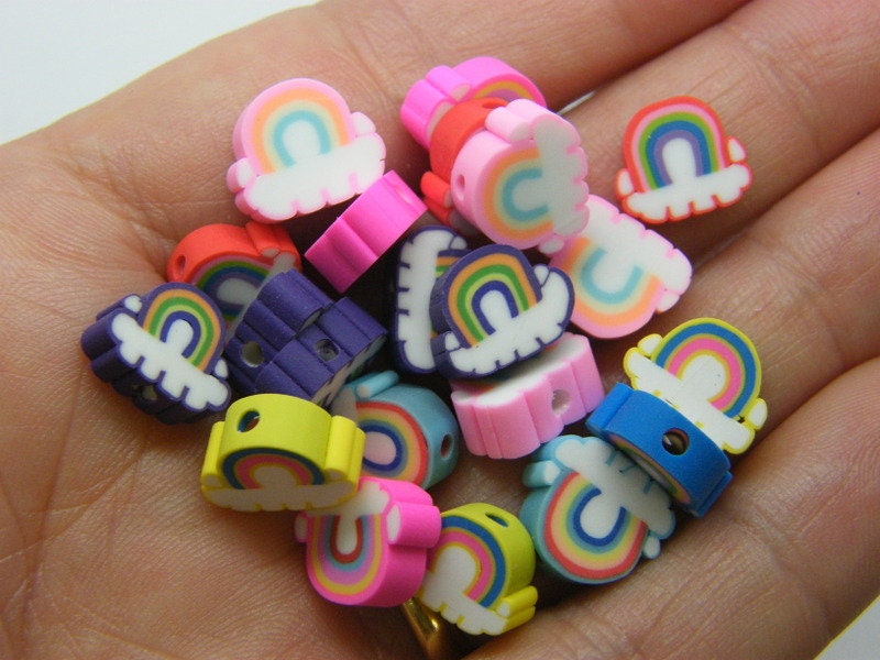 30 Rainbow cloud beads random mixed rainbow polymer clay S201 - SALE 50% OFF