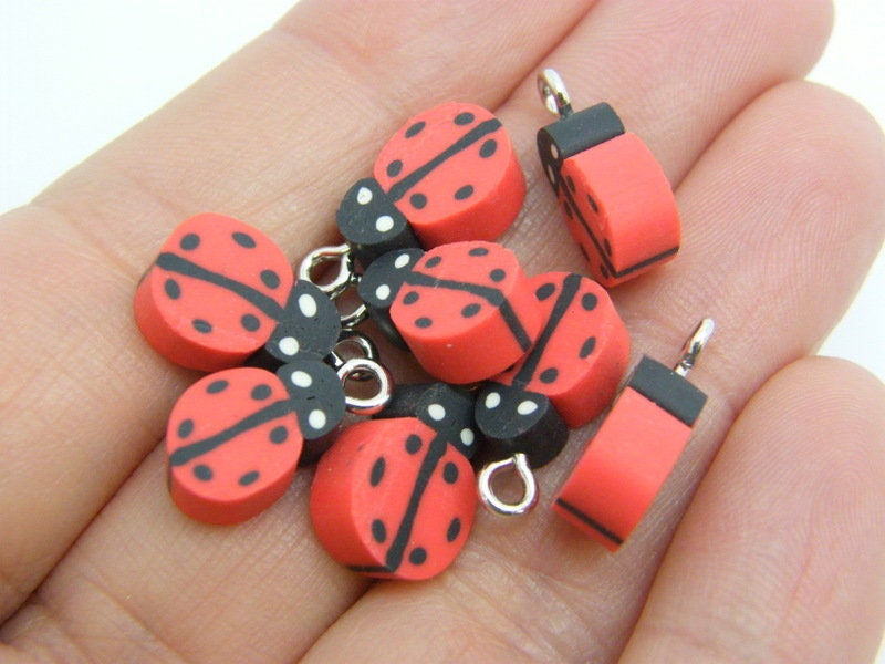 30 Ladybug charms red black polymer clay A157