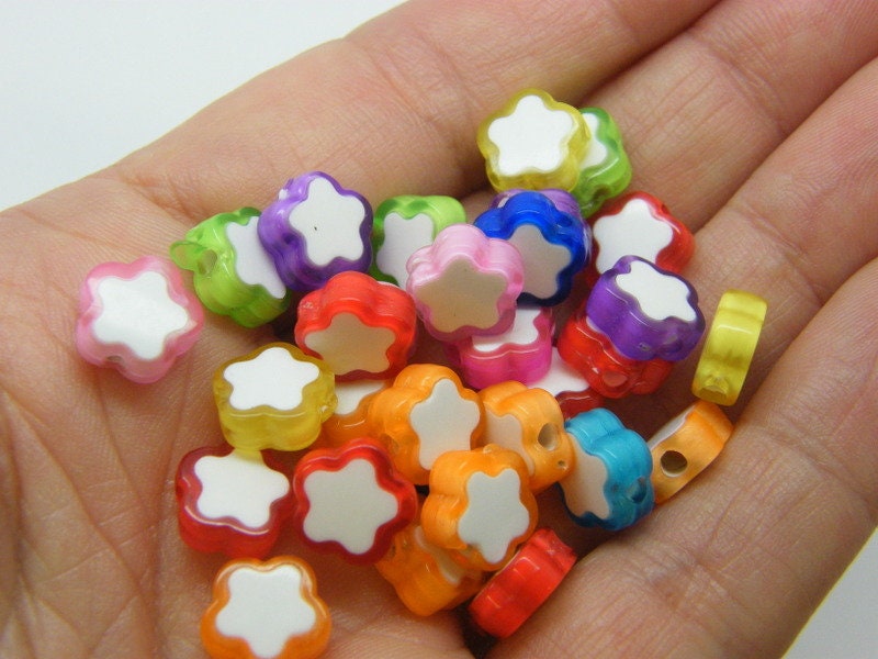 100 Flower beads random mixed acrylic  AB812