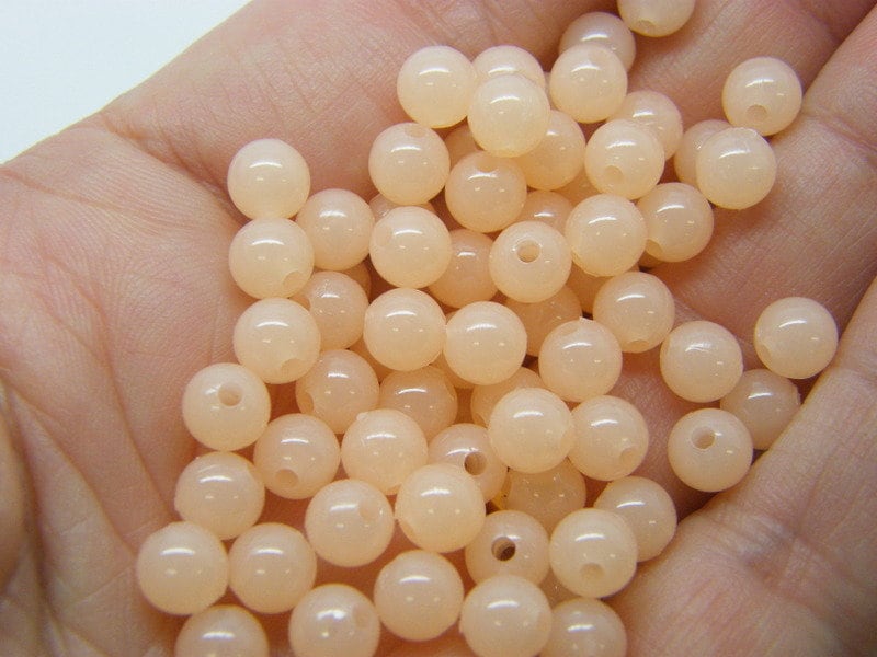 200 Peach imitation jelly beads 6mm plastic AB772  - SALE 50% OFF