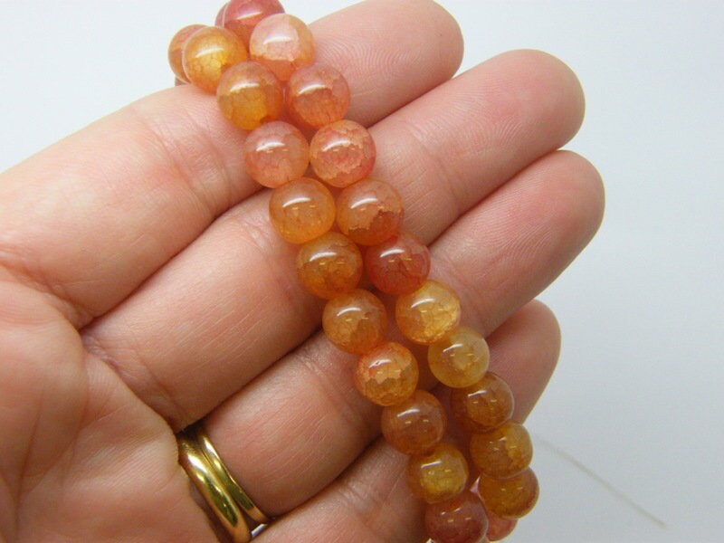 48 Imitation agate beads crackle brown orange pink  glass B54 1