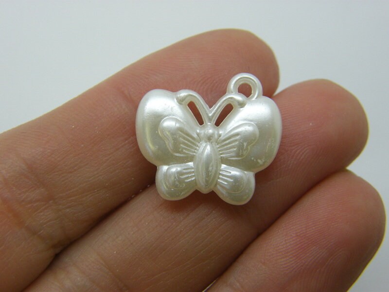 50 Butterfly charms pearl white acrylic A599  - SALE 50% OFF