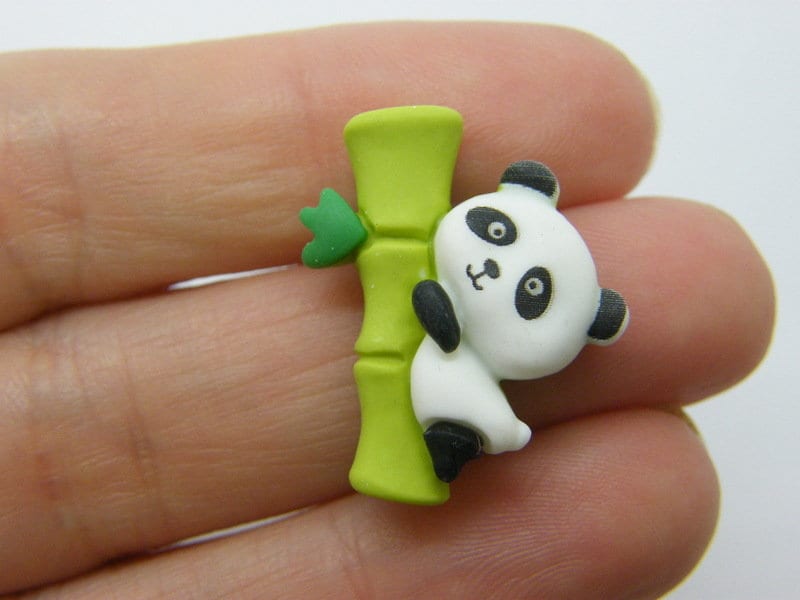 10 Panda bamboo embellishment cabochons resin A821