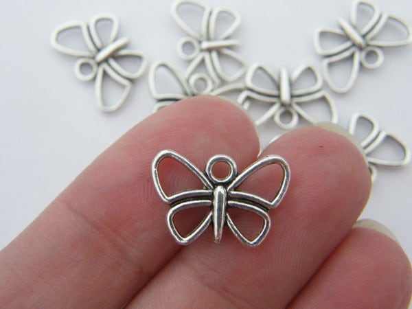 BULK 50 Butterfly charms antique silver tone A335