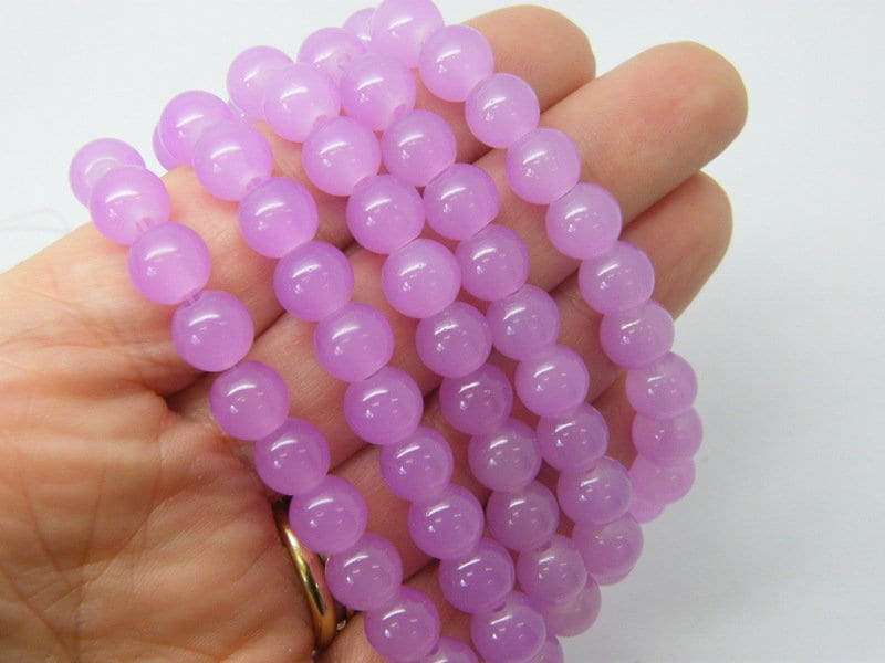 100 Purple imitation jade beads 8mm glass B58