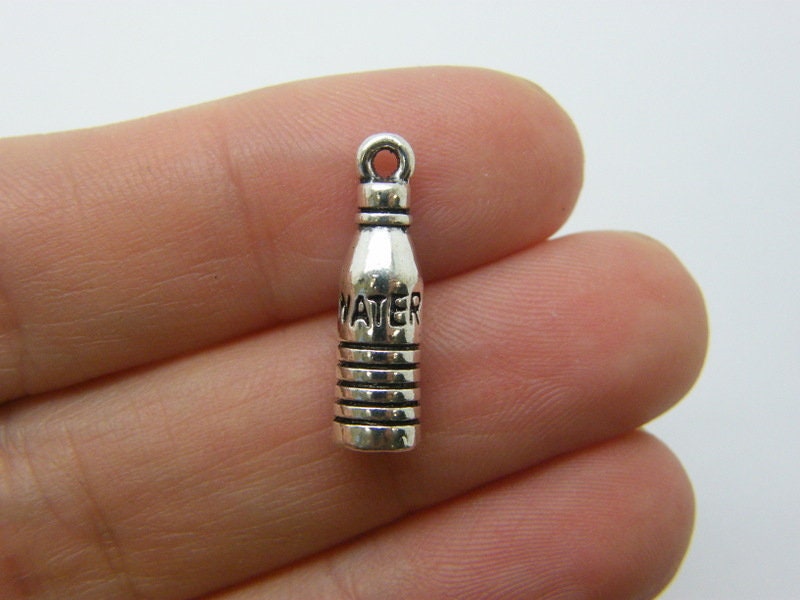 6 Water bottle charms antique silver tone FD611