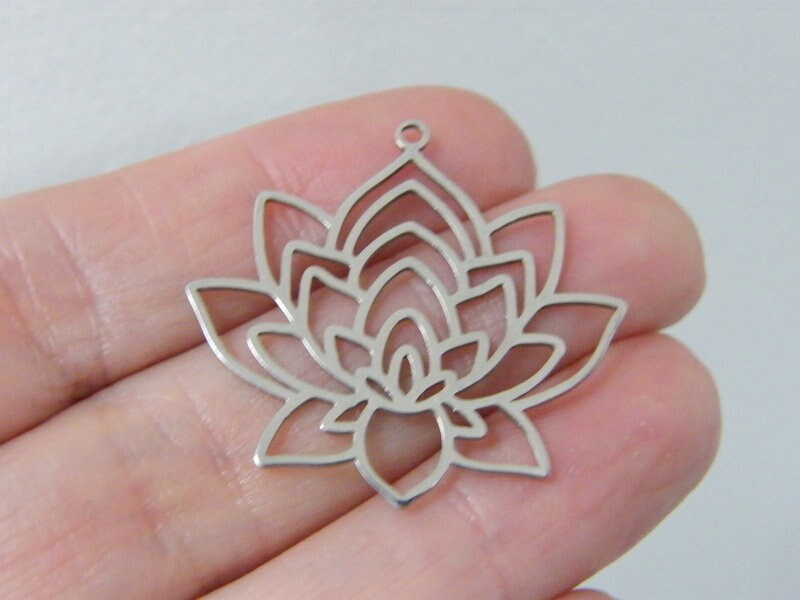 1 Lotus flower pendant silver stainless steel F353