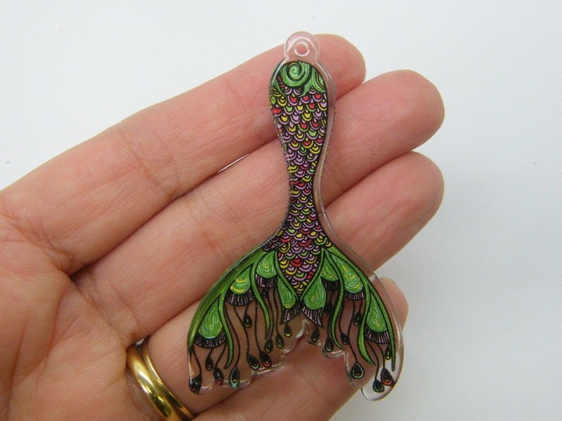 2 Mermaid tail pendants acrylic FF140