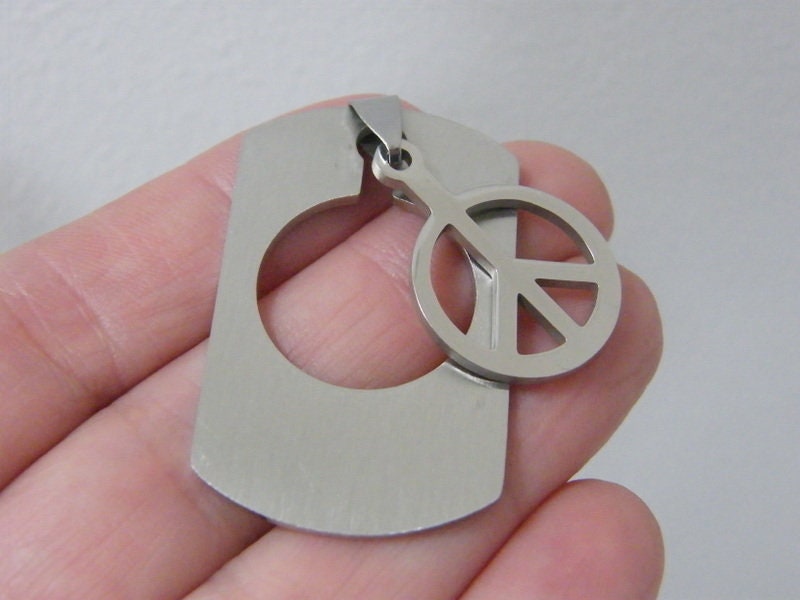1 Peace sign pendant cut out 2 part stainless steel P441