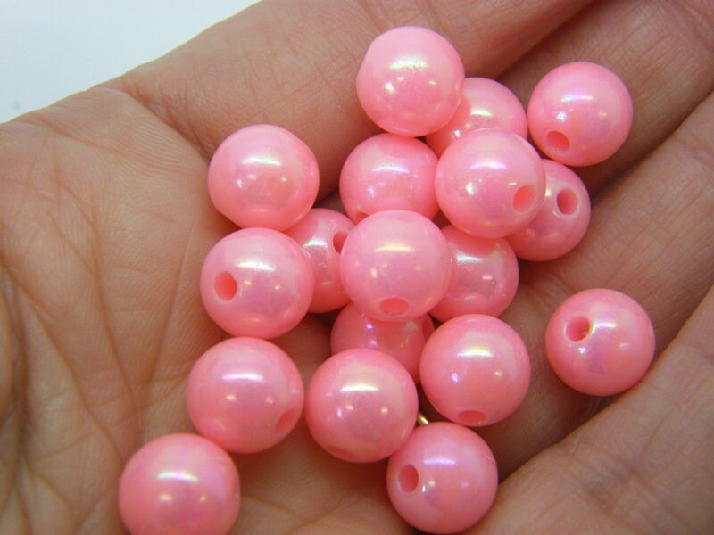 50 Pink beads 10mm AB acrylic BB657 - SALE 50% OFF