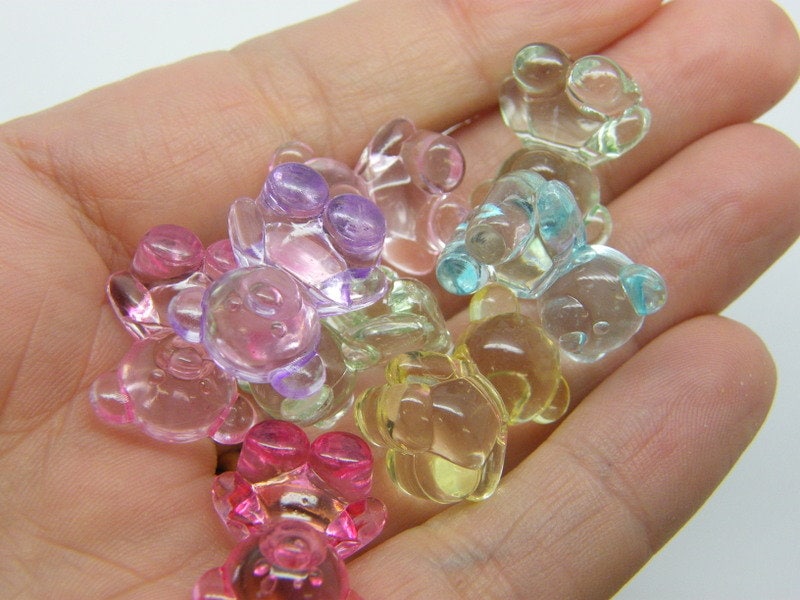30 Teddy bear beads random mixed transparent acrylic AB802